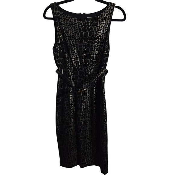 Cache Vintage Y2K Black Gold Metallic Crackle Giraffe Print Sheath Dress Size 8 - Picture 1 of 6